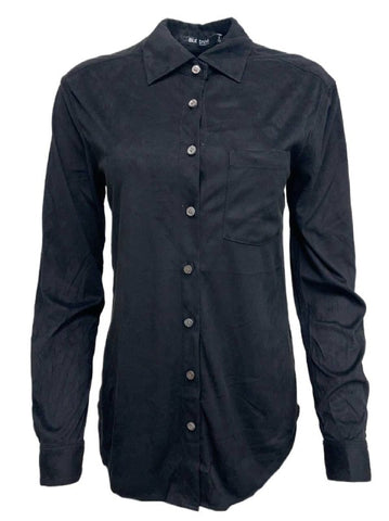 BLK DNM Women's Black Faux Suede Button Up Shirt 2 Size S NWT