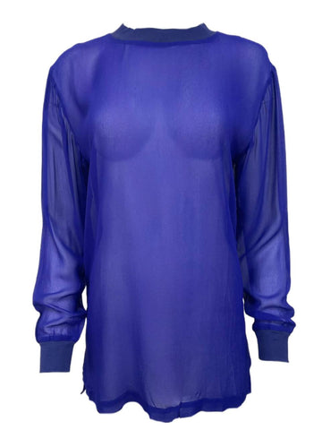 BLK DNM Women's Indigo Blue Silk Long Sleeve T-Shirt 24 Size S NWT