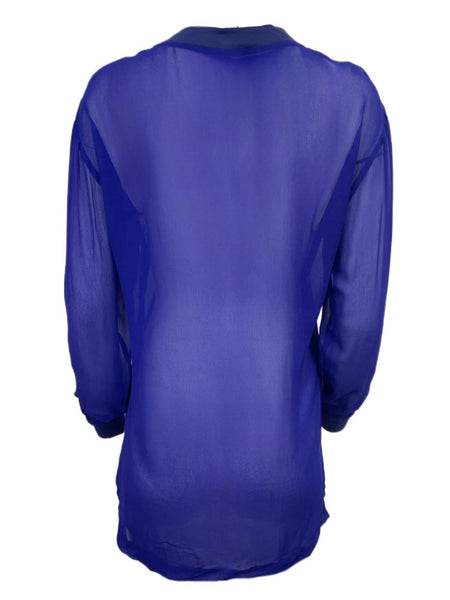 BLK DNM Women's Indigo Blue Silk Long Sleeve T-Shirt 24 Size S NWT