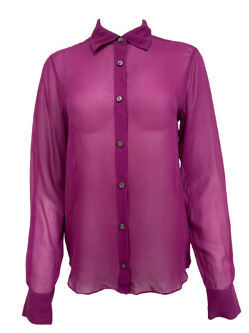 BLK DNM Women's Ruby Long Sleeve Silk Transparent Shirt 62 Size S NWT