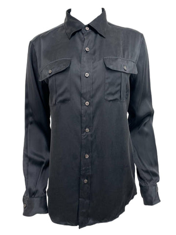 BLK DNM Women's Black Long Sleeve Silk Blend Button Up Shirt 5 Size S NWT