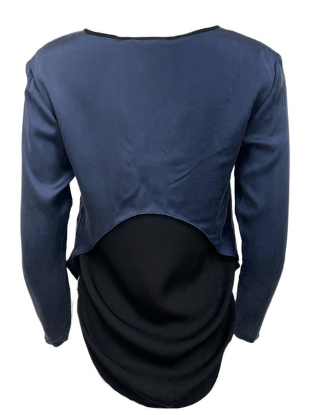 BLK DNM Women's Persian Blue Silk Layered Long Sleeve Shirt 78 Size S NWT