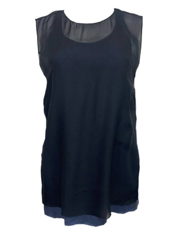 BLK DNM Women's Navy Blue Black Silk Layered Shirt 66 Size S NWT