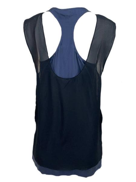 BLK DNM Women's Navy Blue Black Silk Layered Shirt 66 Size S NWT