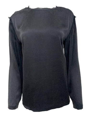 BLK DNM Women's Black Silk Lace Detail Long Sleeve Shirt 77 Size S NWT