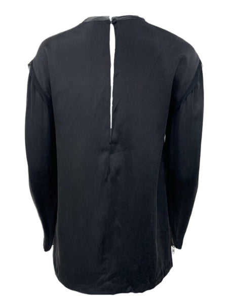 BLK DNM Women's Black Silk Lace Detail Long Sleeve Shirt 77 Size S NWT