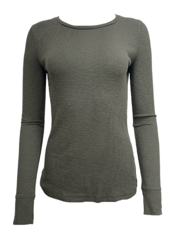 BLK DNM Women's Military Green Long Sleeve Rib T-Shirt 26 Size S NWT