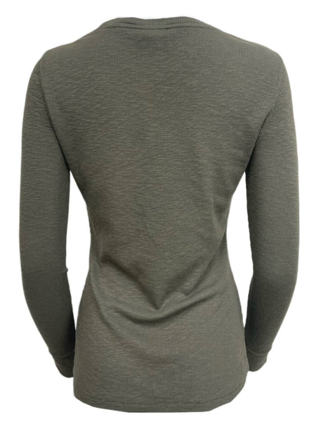 BLK DNM Women's Military Green Long Sleeve Rib T-Shirt 26 Size S NWT