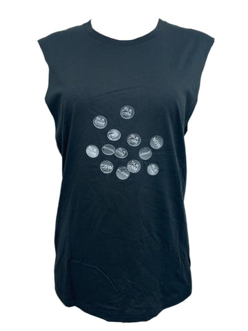 BLK DNM Women's Black Front Print Pima Cotton Sleeveless T-Shirt 28 Size S NWT