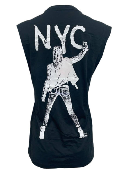 BLK DNM Women's Black Printed Pima Cotton Sleeveless T-Shirt 28 Size S NWT