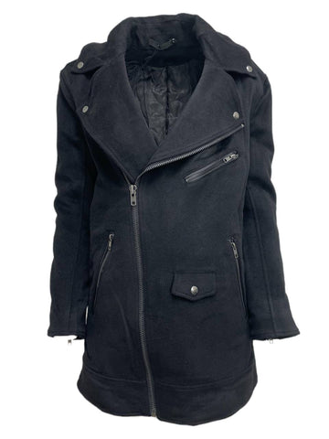 BLK DNM Women's Black Wool Zip Closure Coat 98 Size Medium NWT