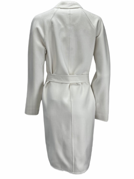Max Mara Women's White Nancy Collared Neck Welt Pockets Coat Size 10 NWT