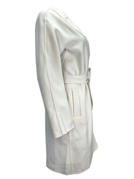 Max Mara Women's White Nancy Collared Neck Welt Pockets Coat Size 10 NWT