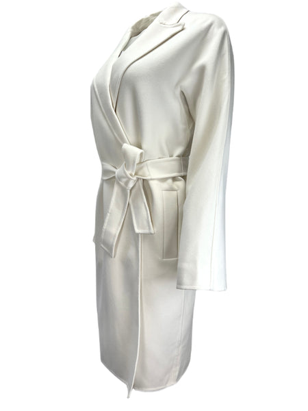 Max Mara Women's White Nancy Collared Neck Welt Pockets Coat Size 10 NWT