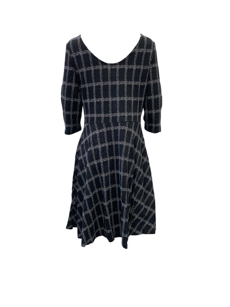 Leota Women's Black Windowpane Jacquard F17 A-Line Midi Dress #3742 NWT