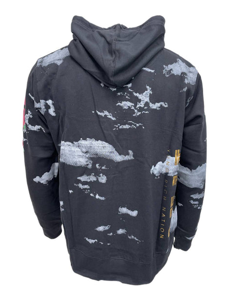 YRN Men's Black Yung World Hoodied Printed Sweatshirt NWT