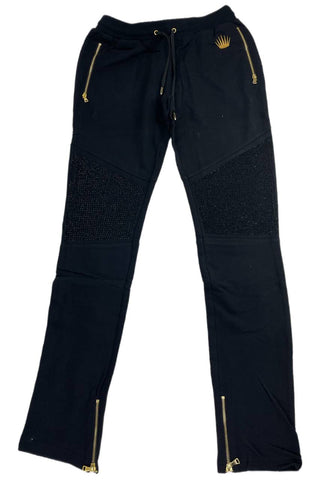 YRN Men's Black Cotton Rhinestone Zip Ankle Sweatpants Size M NWT