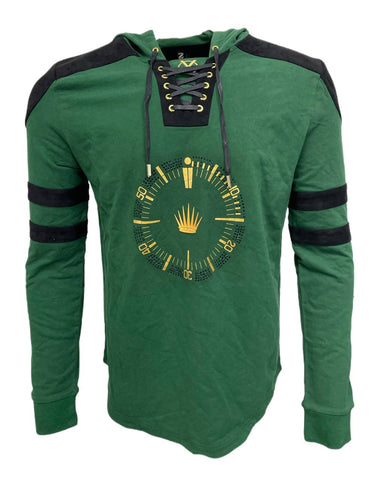 YRN Men's Green Submariner Hoodied Lace Up Neck Sweatshirt NWT