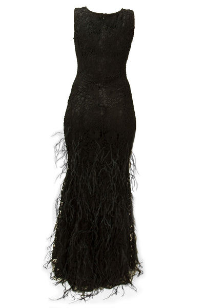 ZAC POSEN Women's Black Lace Feather Evening Gown Sz 8 $3,200 NEW