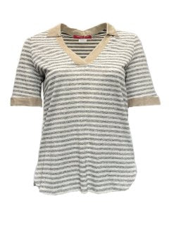 MARINA RINALDI Women's White Zambia Striped Sweater Medium $255 NWT