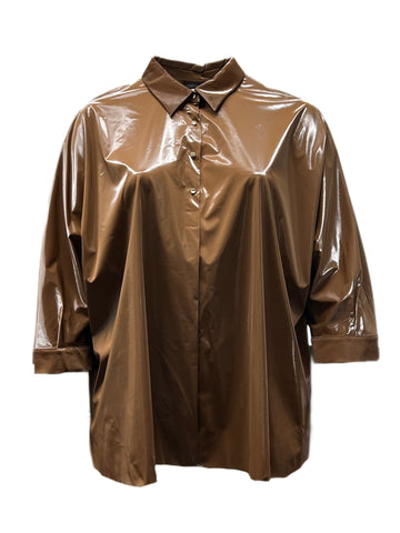 Marina Rinaldi Women's Brown Zampillo Viscose Faux Leather Shirt NWT