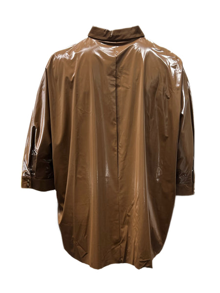 Marina Rinaldi Women's Brown Zampillo Viscose Faux Leather Shirt NWT