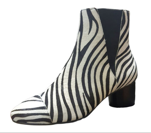 REBECCA MINKOFF Women's Black Zebra Haircalf Izette Too Booties #M5131008 7 NWB