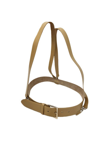 Max Mara Women's Beige Zeus Leather Buckle Closure Belt Size M NWT