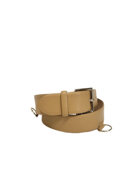 Max Mara Women's Beige Zeus Leather Buckle Closure Belt Size M NWT