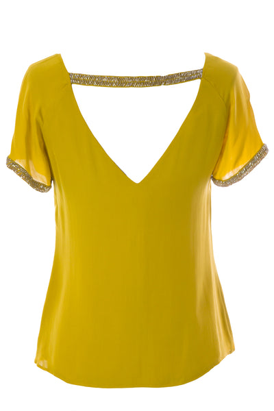 REBECCA MINKOFF Women's Dijon Cut-Out Beaded Zoey Top $328 NWT