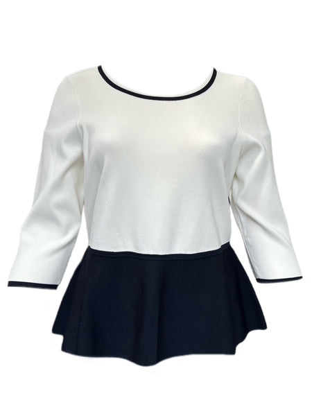 MARINA RINALDI Women's Black/White Adri Peplum Sweater $475 NWT