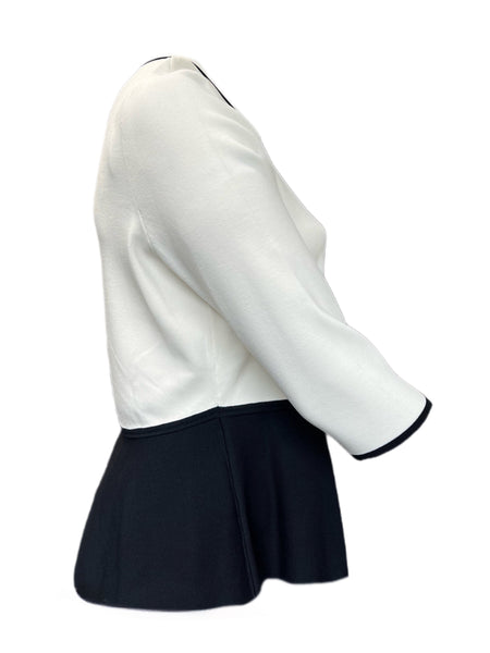 MARINA RINALDI Women's Black/White Adri Peplum Sweater $475 NWT