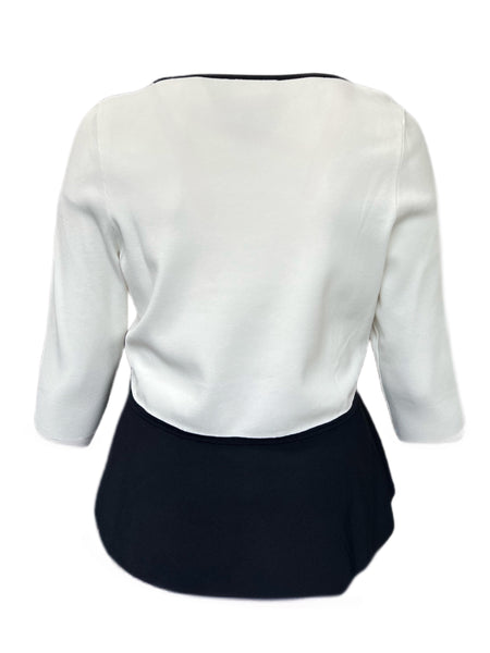 MARINA RINALDI Women's Black/White Adri Peplum Sweater $475 NWT