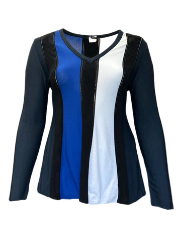 MARINA RINALDI Women's Black/White/Blue Alburno Sweater Medium $525 NWT
