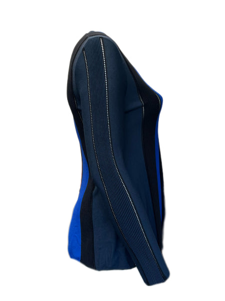 MARINA RINALDI Women's Black/White/Blue Alburno Sweater Medium $525 NWT