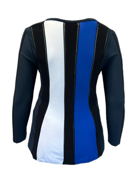 MARINA RINALDI Women's Black/White/Blue Alburno Sweater Medium $525 NWT