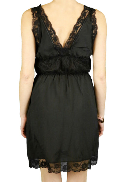 ANAMA NIGHT Women's Black Lacey Panel V-Cut Dress W11-275 $70 NEW