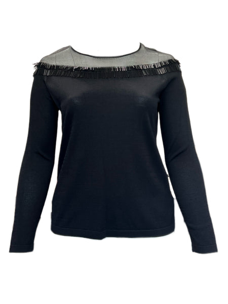 MARINA RINALDI Women's Black Ardore Beaded Sweater Medium $515 NWT