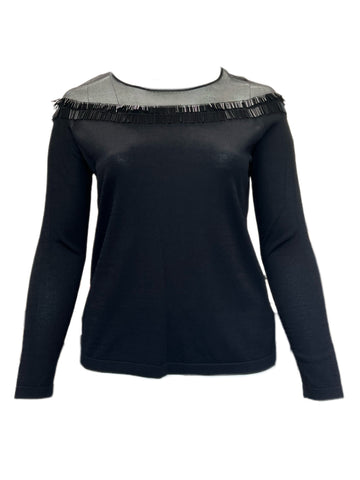 MARINA RINALDI Women's Black Ardore Beaded Sweater Medium $515 NWT