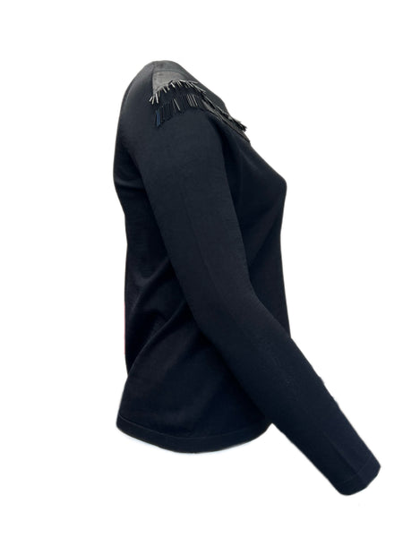 MARINA RINALDI Women's Black Ardore Beaded Sweater Medium $515 NWT