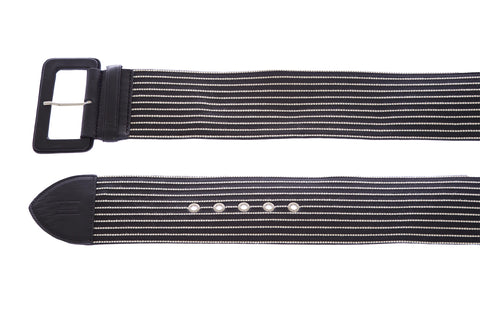 ARMANI COLLEZIONI Women's Black & Cream Leather Belt YAW165/YD255 $325 NWT