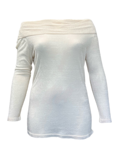 MARINA RINALDI Womens Off-White Austro Off The Shoulder Sweater $745 NWT