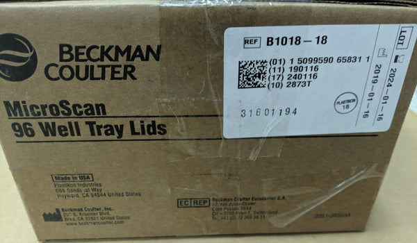 Beckman Coulter 96 Well Tray Lids For Microbiology Analyzer B1018-18 Pack of 240