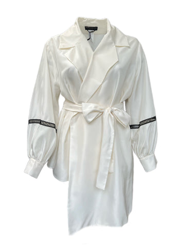 MARINA RINALDI Women's White Barre Silk Lightweight Jacket $1065 NWT