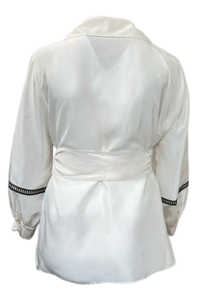 MARINA RINALDI Women's White Barre Silk Lightweight Jacket $1065 NWT