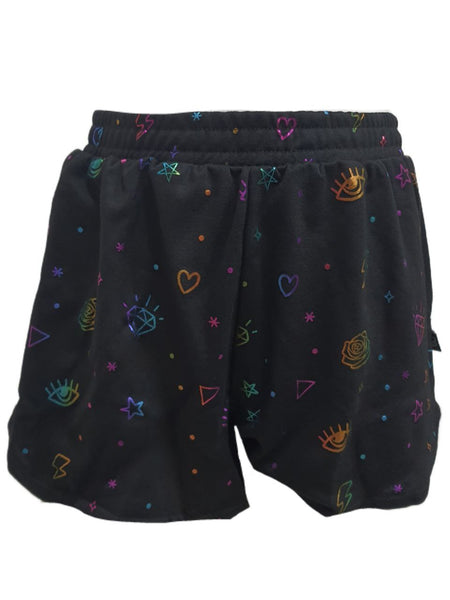 TEREZ Girl's Black Rainbow Foil Shorts #12068710 NWT
