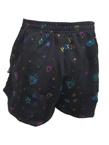 TEREZ Girl's Black Rainbow Foil Shorts #12068710 NWT