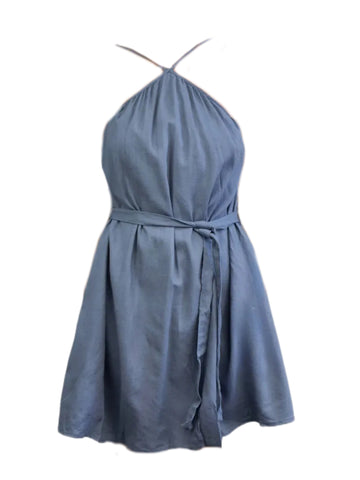 MADISON THE LABEL Women's Blue Linen Cross Neck Dress Romper #MS0210 X-Small NWT