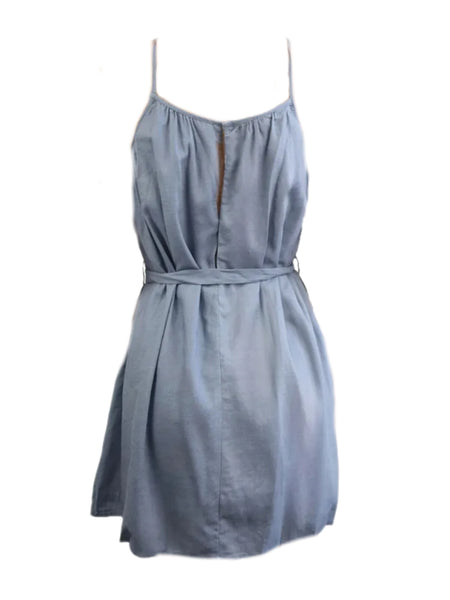 MADISON THE LABEL Women's Blue Linen Cross Neck Dress Romper #MS0210 X-Small NWT