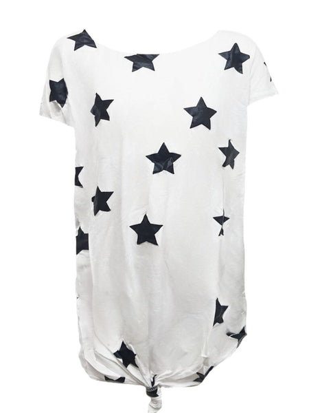 TEREZ Girl's White Stars Foil Bow T-Shirt #12147773 NWT